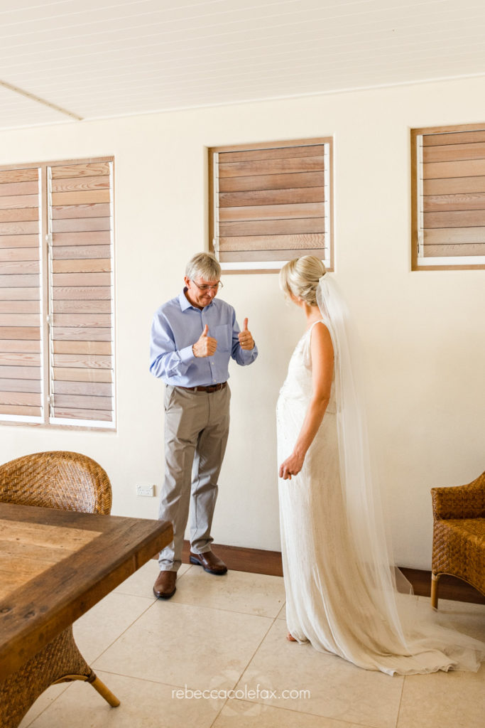 Noosa wedding photographer Casuarina Gardens bride preparation with father