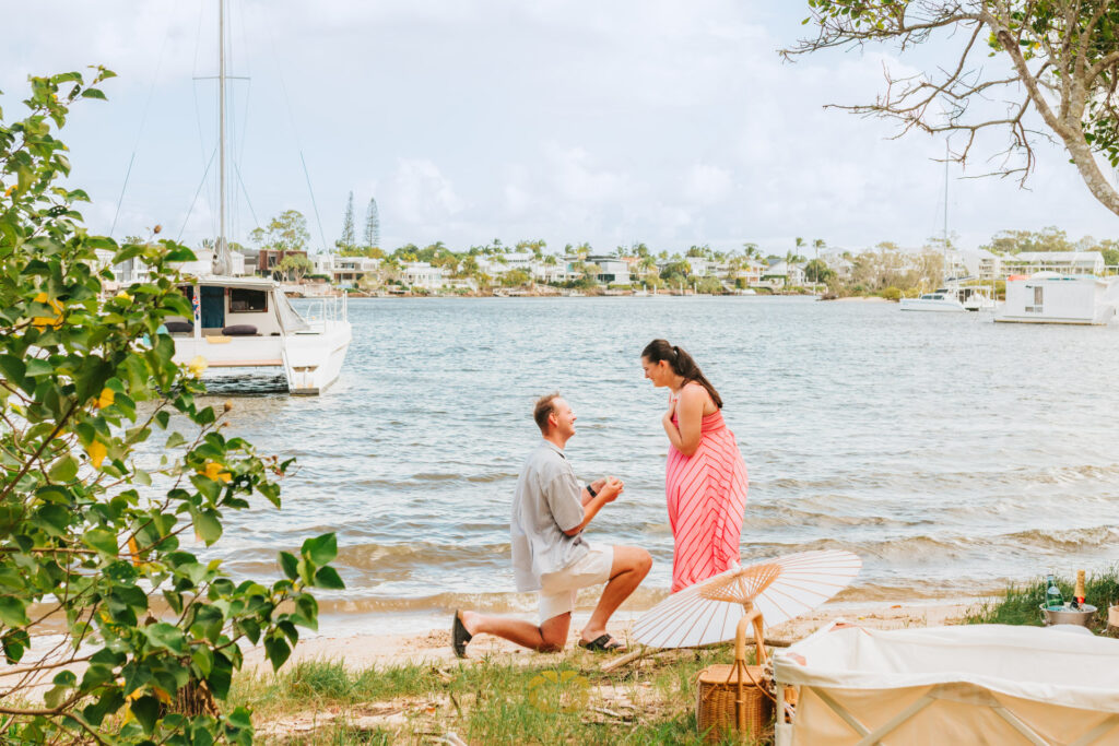 Noosa Proposal Photographer Surprise by the River
