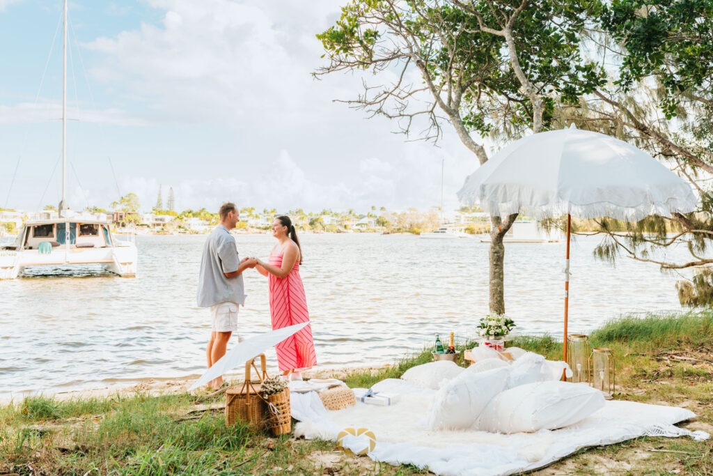Noosa Proposal Photographer Surprise by the River