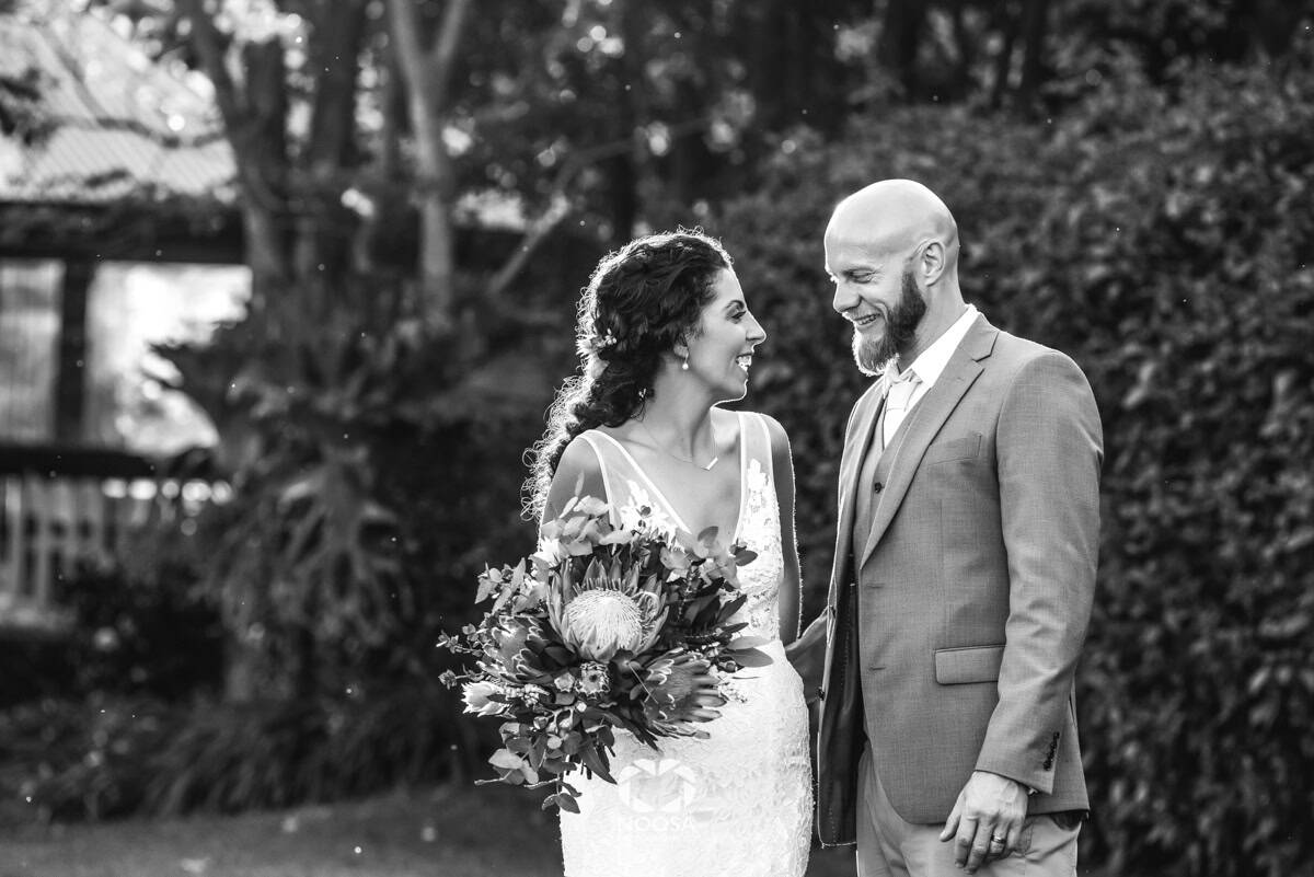 Wedding day couple smiling